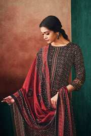 Pure Modal Silk With Pure Ajrak Print Function Wear Long Straight Cut Salwar Suit In Black Color